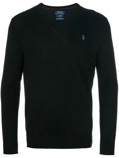 Polo Ralph Lauren V-neck Cotton Sweater In Black