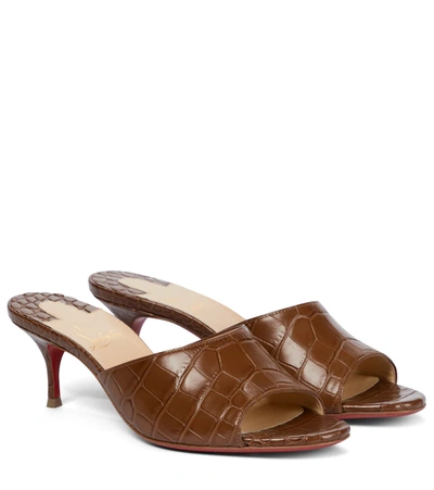 Christian Louboutin East Mule 55 Croc-effect Leather Sandals In Brown