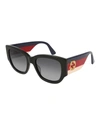 Gucci Oversized Rectangle Sunglasses W/ Striped Arms In Black