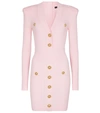 Balmain Button-detail Ribbed Knit Mini Dress In Pink