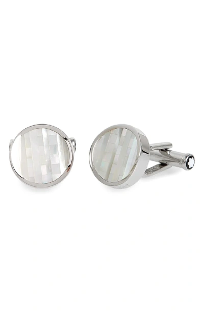 Montblanc Stainless Steel Cufflinks W/ Ornamental Inlay