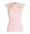 Balmain Button Embellished Sleeveless Knit Top In Pink