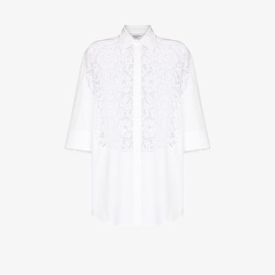 Valentino Floral Guipure-lace And Cotton-poplin Shirt In Optic White
