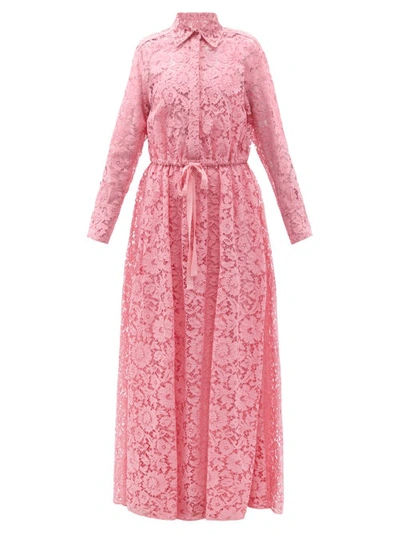 Valentino Drawstring-waist Floral-lace Shirt Gown In Bright Pink