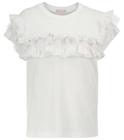 Alaïa Ruffle-trimmed Cotton T-shirt In 000 Blanc