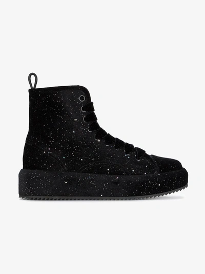 Marco De Vincenzo Velvet Glitter Flatform Hi Top Sneakers In Black