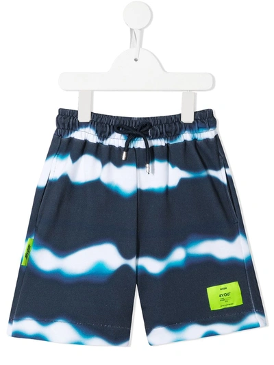Msgm Teen Abstract-stripe Shorts In Midnight Blue