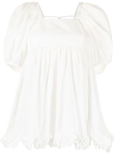 Cecilie Bahnsen Puff Sleeve Recycled Faille Blouse With Scallop Hem In White