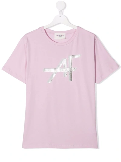 Alberta Ferretti Teen Metallic-logo Print T-shirt In Pink