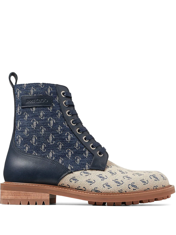 Jimmy Choo Turing Monogram Lace-up Boots In Blau | ModeSens