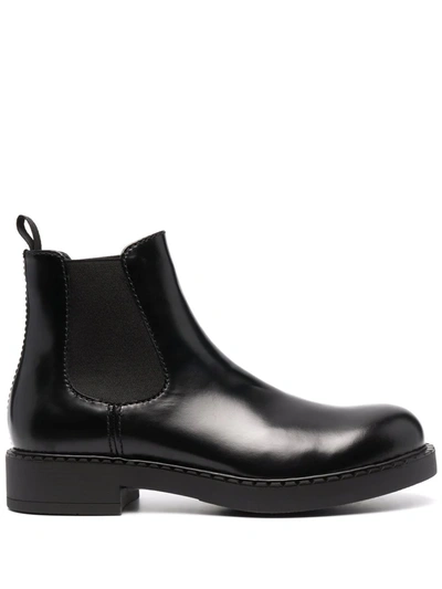 Prada Round-toe Leather Chelsea Boots In Black