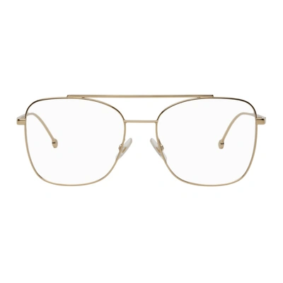 Fendi Gold Rectangular Aviator Glasses In 0j5g Gold