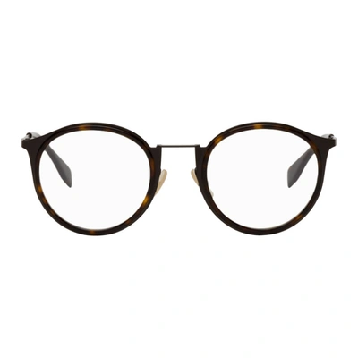 Fendi Tortoiseshell Modified Oval Glasses In 0086 Dkhavana