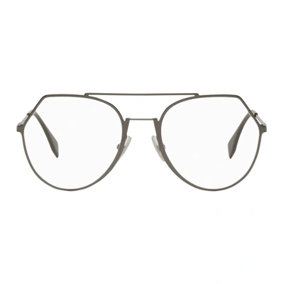 Fendi Gunmetal Modified Aviator Glasses In 0kj1 Dk Rut