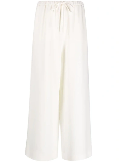 Valentino Silk Cropped Wide Leg Trousers In White