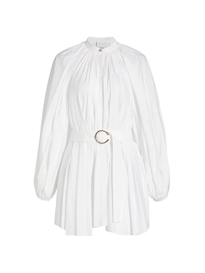 Acler 'margot' Belted Bishop Sleeve Pleated Shirt Dress In White