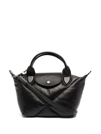 Longchamp Le Pliage Cuir Extra Small Top Handle Bag In Black