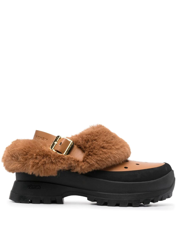 Stella Mccartney Trace Faux Fur, Vegetarian Leather And Rubber Clogs In Brown | ModeSens