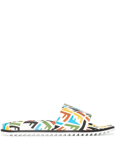 Fendi Warped Monogram Pattern Slides In Multicolor