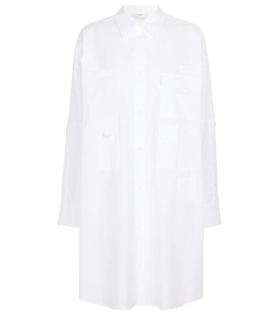 Fendi Cotton Poplin Mini Shirtdress In White