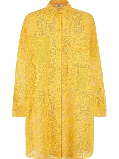 Fendi Ff Fisheye-embroidered Lace Shirt Dress In Yellow