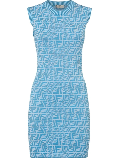 Fendi Ff Vertigo-jacquard Knit Mini Dress In Blue