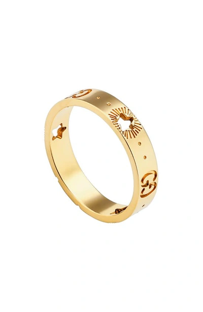 Gucci Icon Ring With Star Detail In Yellow Gold In Silver