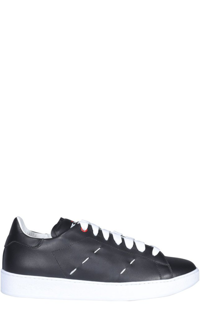 Kiton Stitch-detail Leather Trainers In Black