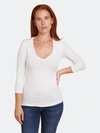 Majestic Soft Touch 3/4 Sleeve V-neck In White