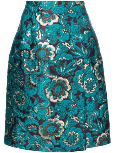 Dolce & Gabbana Mid-rise Floral-jacquard Pencil Skirt In Azure