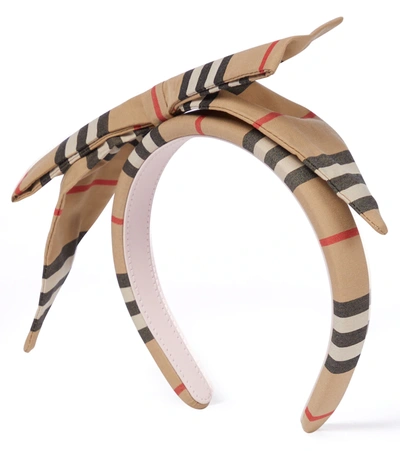 Burberry Icon-stripe Bow-detail Headband In Brown