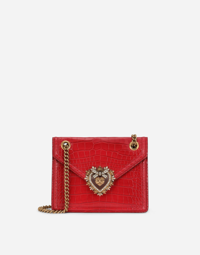 Dolce & Gabbana Medium Crocodile Skin Devotion Bag In Red
