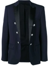 Balmain Double Breasted Suit Jacket In Blue