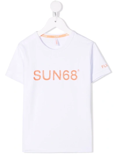 Sun 68 Teen Logo Crew-neck T-shirt In White