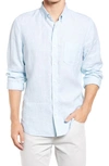 Nordstrom Trim Fit Solid Linen Button-down Shirt In Teal Dolphin