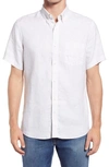 Nordstrom Solid Linen Short Sleeve Button-down Shirt In Grey Pelican