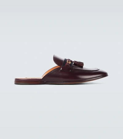 Gucci Web-stripe Leather Slippers In Red