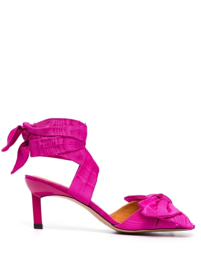 Ganni Moire Heeled Bow Sandal Shocking Pink Size 38 ModeSens