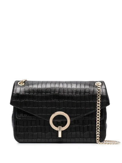 Sandro Yza Crocodile-effect Crossbody Bag In Black