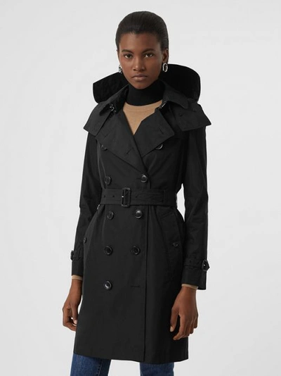 Burberry Detachable Hood Taffeta Trench Coat In Black