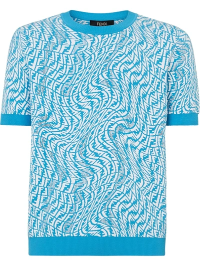 Fendi Vertigo Brand-pattern Knitted Top In Blue
