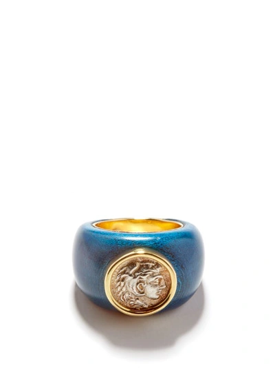 Dubini Alexander Coin, Wood & 18kt Gold Ring In Black Multi