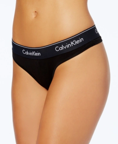 Calvin Klein Modern Cotton Thong F3786 In Black With Black