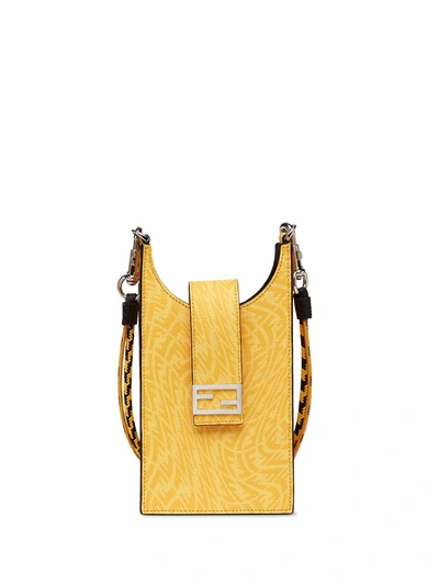 Fendi Logo-print Coated-canvas Phone Pouch With Lanyard In Yellow