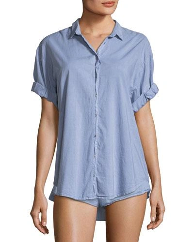 Xirena Channing Cotton Lounge Shirt In Blue