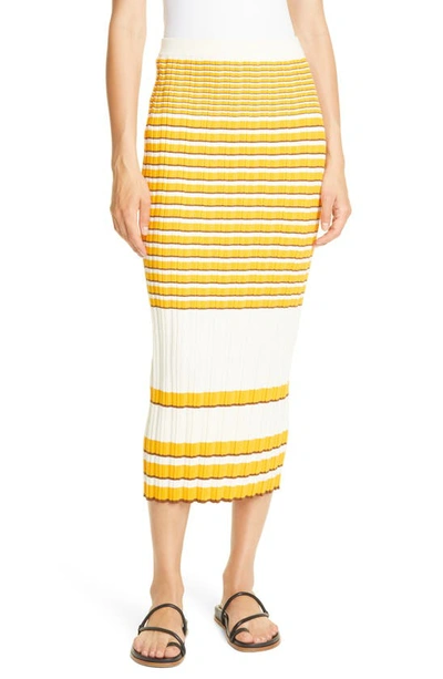 Theory Striped Ribbed Pull On Cotton Skirt In Sp/ambr/cd