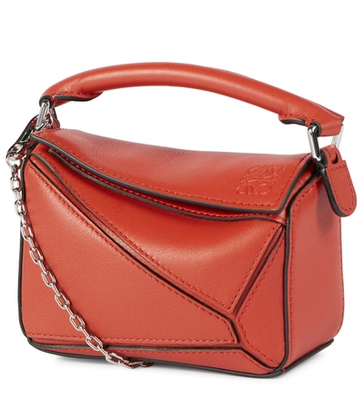 Loewe Paula's Ibiza Puzzle Nano Leather Shoulder Bag In Red