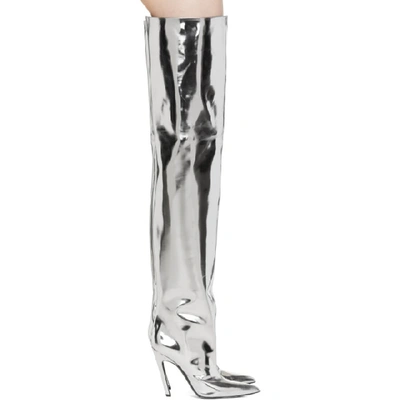 Balenciaga Knife Over-the-knee Leather Boots In Argeet