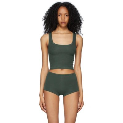 Skims Green Cotton Rib Tank Top In Deep Sea