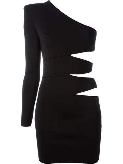 Balmain One Shoulder Cutout Viscose Knit Dress, Black | ModeSens